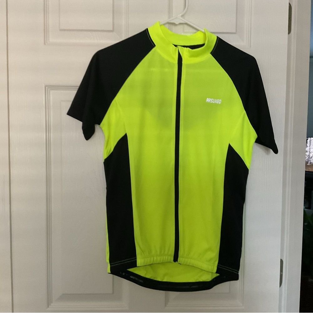 Arsuxeo Cycling Jersey Adult SmallFull Zip 100% Polyester Rear Pockets High Vis